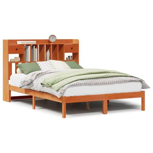 Seng med reol uden madras 140x190cm massivt fyrretræ gyldenbrun