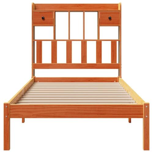 Seng med reol uden madras 100x200cm massivt fyrretræ gyldenbrun