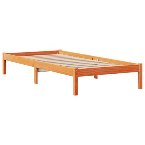 Seng med reol uden madras 100x200cm massivt fyrretræ gyldenbrun