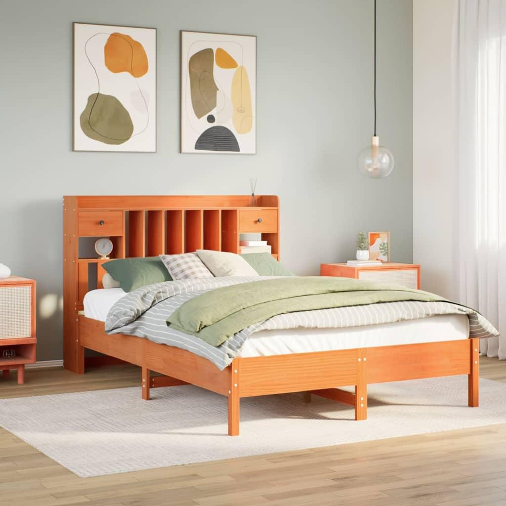 Seng med reol uden madras 160x200cm massivt fyrretræ gyldenbrun