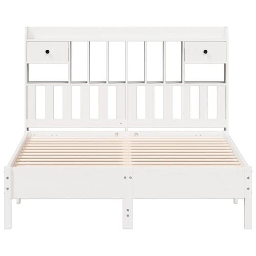 Seng med reol uden madras 150x200 cm massivt fyrretræ hvid
