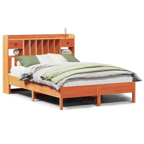 Seng med reol uden madras 135x190cm massivt fyrretræ gyldenbrun