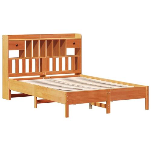 Seng med reol uden madras 135x190cm massivt fyrretræ gyldenbrun