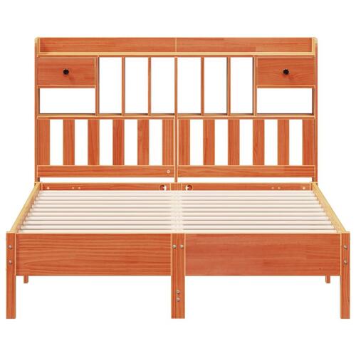 Seng med reol uden madras 135x190cm massivt fyrretræ gyldenbrun