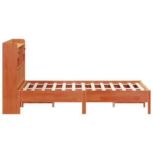 Seng med reol uden madras 135x190cm massivt fyrretræ gyldenbrun