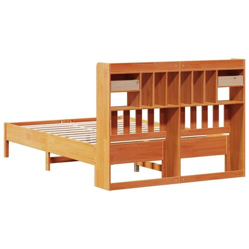 Seng med reol uden madras 135x190cm massivt fyrretræ gyldenbrun