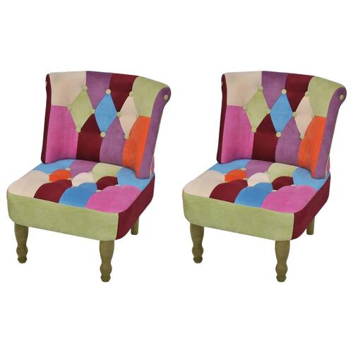 Fransk stol 2 stk. med patchwork-design stof