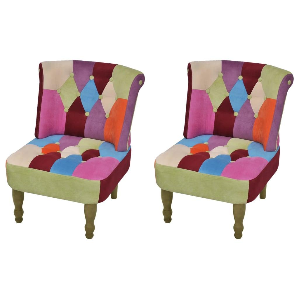 Fransk stol 2 stk. med patchwork-design stof