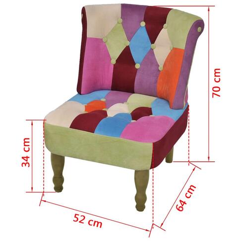 Fransk stol 2 stk. med patchwork-design stof