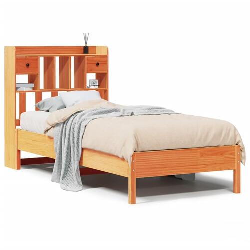 Seng med reol uden madras 90x190 cm massivt fyrretræ gyldenbrun