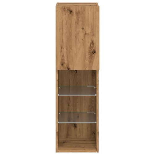 Væghængt tv-bord med LED-lys - 30,5 x 30 x 102 cm, egetræsfarve