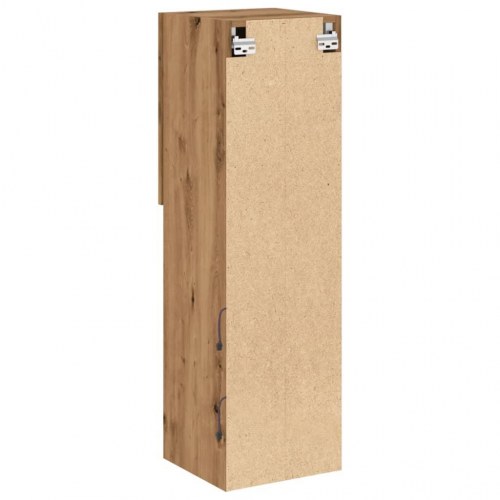 Væghængt tv-bord med LED-lys - 30,5 x 30 x 102 cm, egetræsfarve