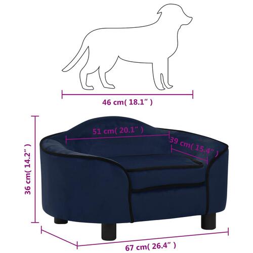 Hundesofa 67x47x36 cm plys blå