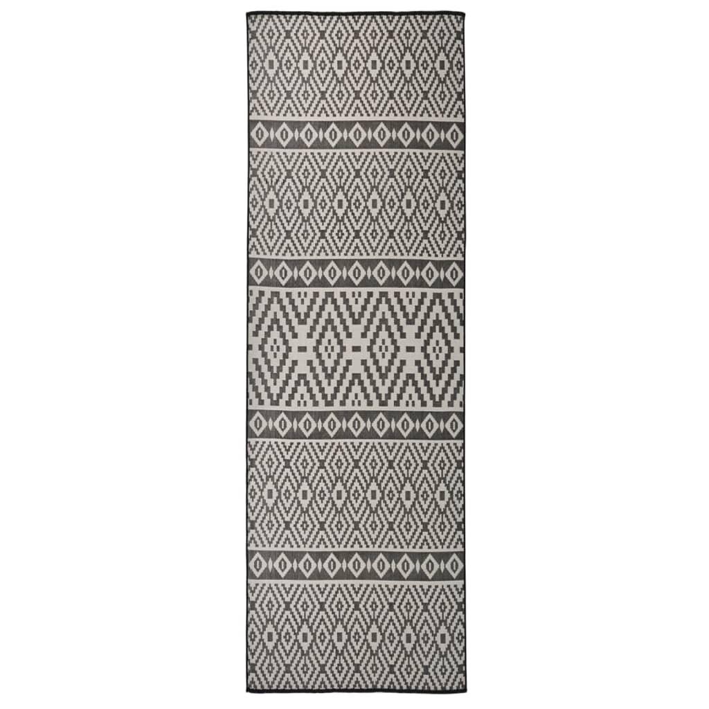 Fladvævet udendørstæppe 80x250 cm stribet sort