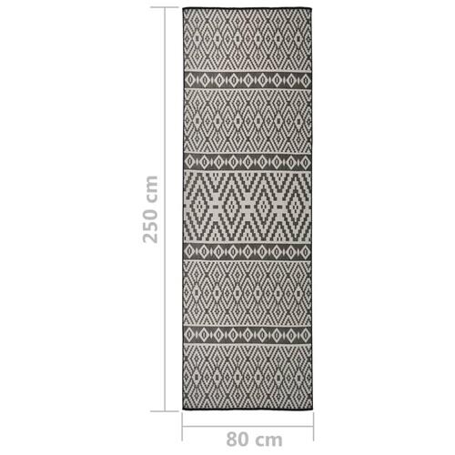 Fladvævet udendørstæppe 80x250 cm stribet sort