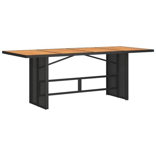 Havebord med akacietop 190x80x75 cm polyrattan sort