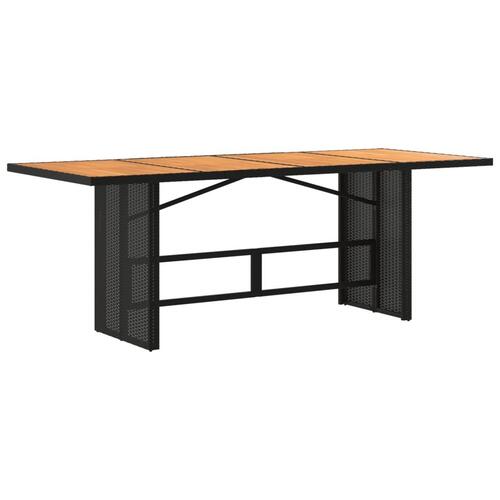 Havebord med akacietop 190x80x75 cm polyrattan sort