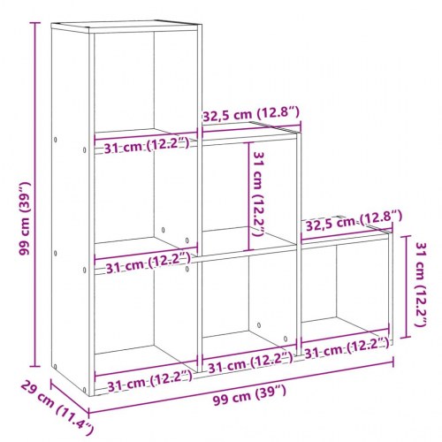Bogreol/rumdeler i konstrueret træ - 99 × 29 × 99 cm, 3 niveauer, betongrå