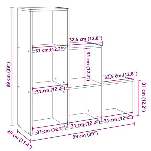 Bogreol/rumdeler 99x29x99 cm 3 niveauer konstrueret træ