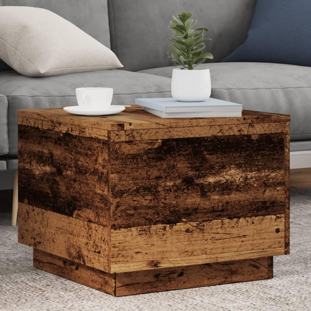Sofabord med LED-lys 50x50x40 cm gammelt træ-look