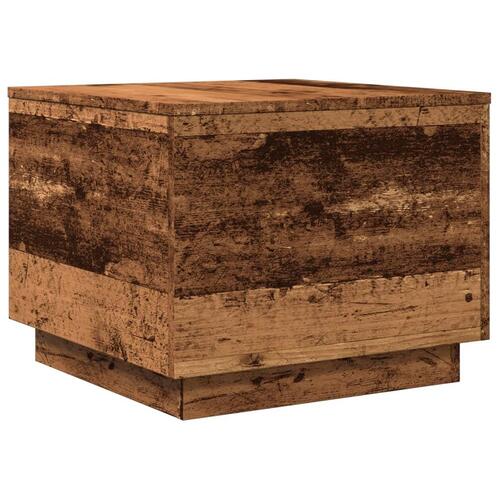 Sofabord med LED-lys 50x50x40 cm gammelt træ-look