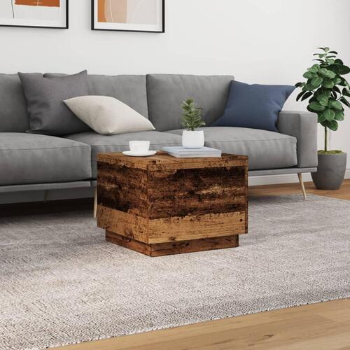 Sofabord med LED-lys 50x50x40 cm gammelt træ-look