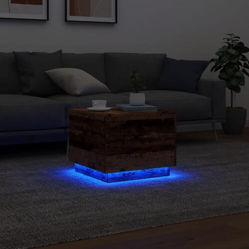 Sofabord med LED-lys 50x50x40 cm gammelt træ-look