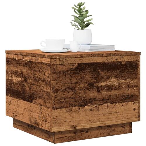 Sofabord med LED-lys 50x50x40 cm gammelt træ-look
