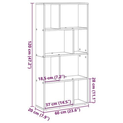 Bogreol 60x20x120 cm konstrueret træ egetræsfarvet