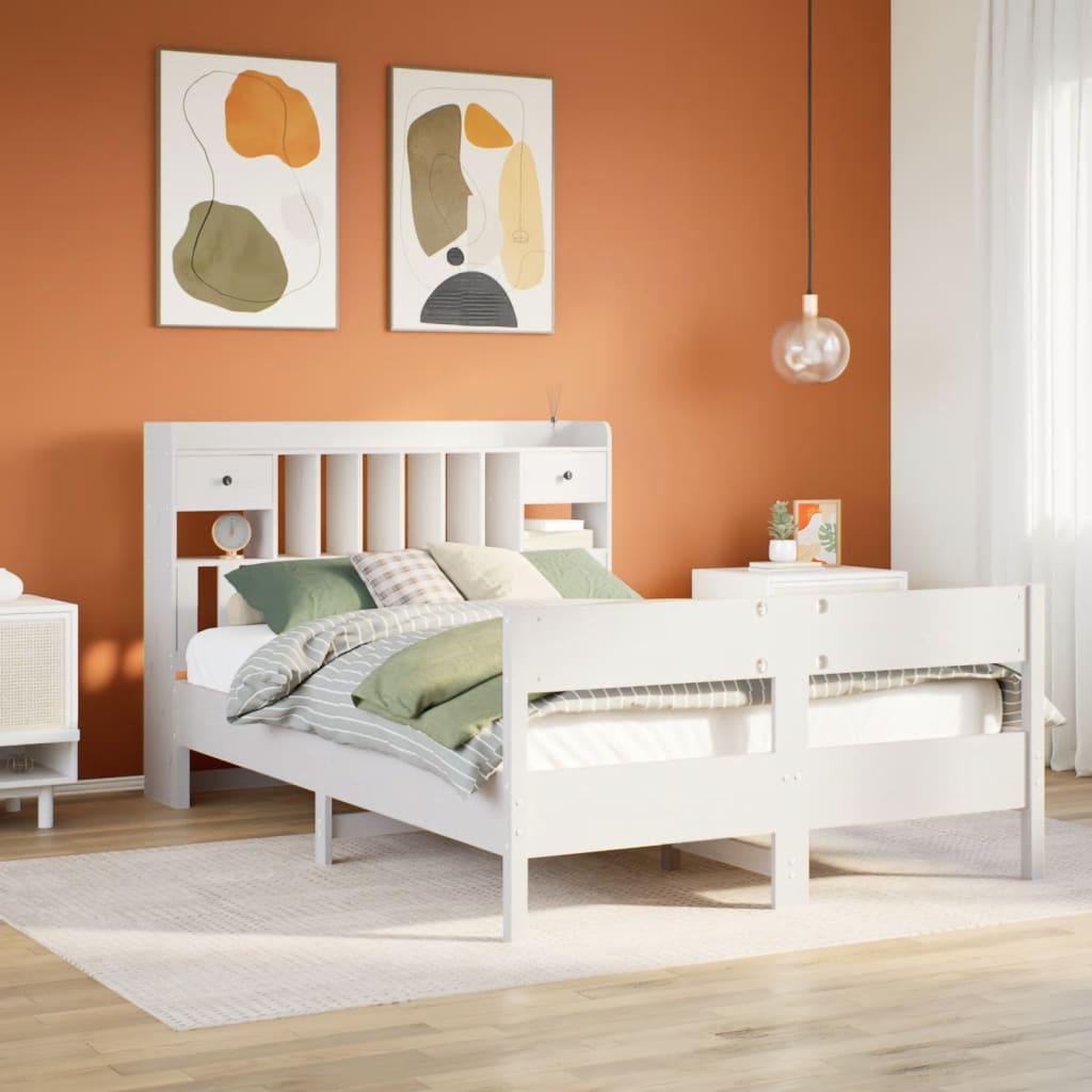Seng med reol 140x200 cm - massivt fyrretræ, hvid (uden madras) billede