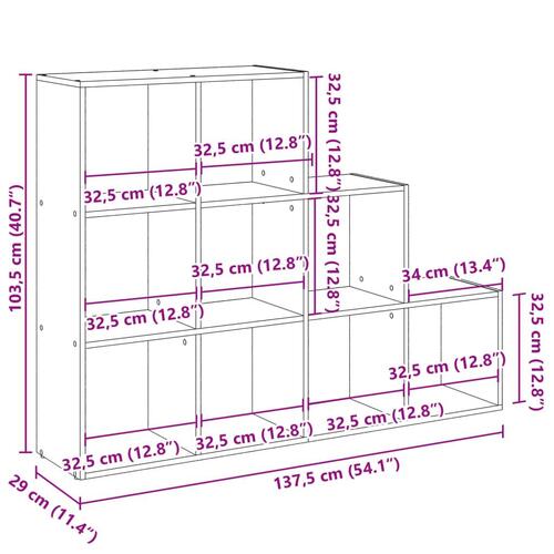 Bogreol/rumdeler 137,5x29x103,5 cm konstrueret træ sort