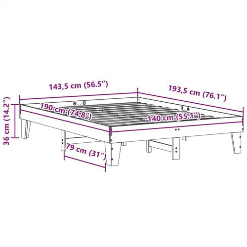 Sengeramme uden madras 140x190 cm massivt fyrretræ hvid