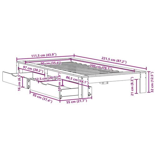 Sengeramme uden madras 90x200 cm massivt fyrretræ gyldenbrun