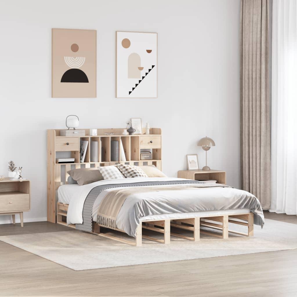 Seng med reol uden madras 150x200 cm massivt fyrretræ