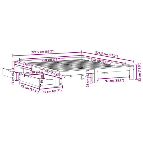 Sengeramme uden madras 200x200 cm massivt fyrretræ