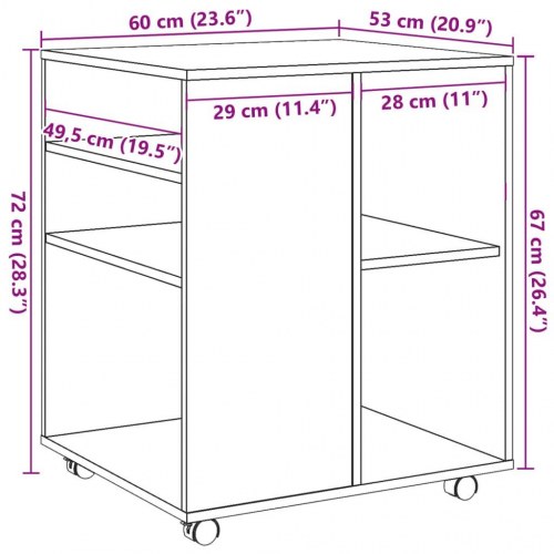Rullebord med hylder - 60 × 53 × 72 cm, konstrueret træ i kunsteg