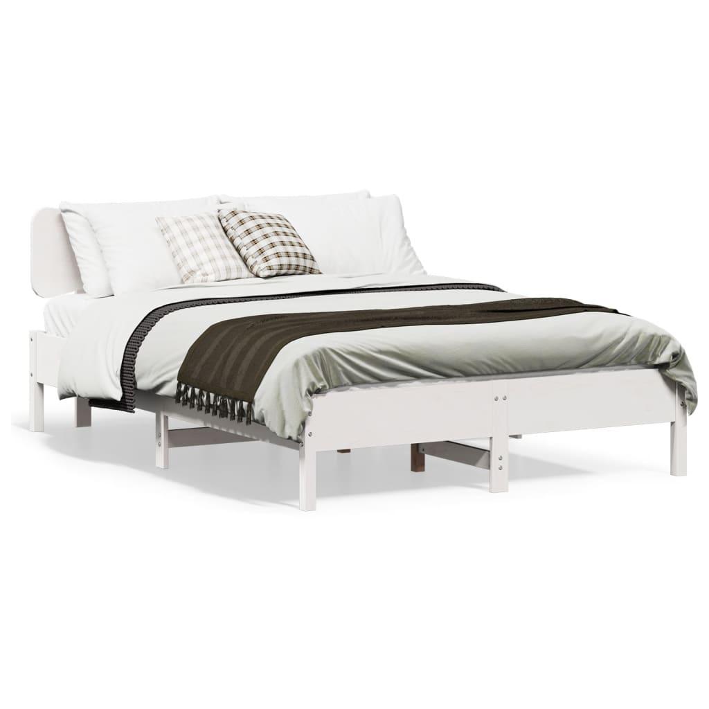 Sengeramme uden madras 135x190 cm massivt fyrretræ hvid billede