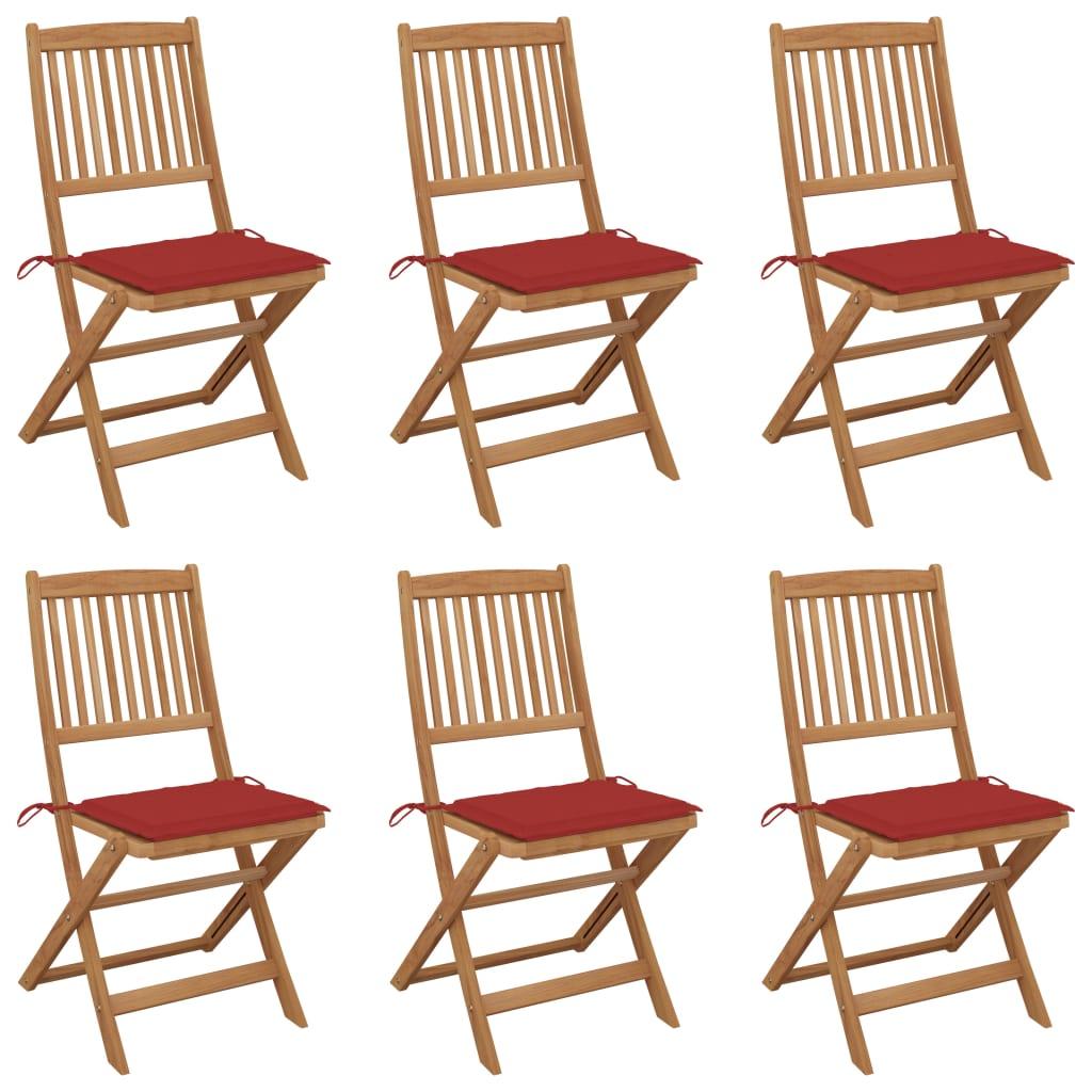 Foldbare havestole 6 stk. med hynder massivt akacietræ