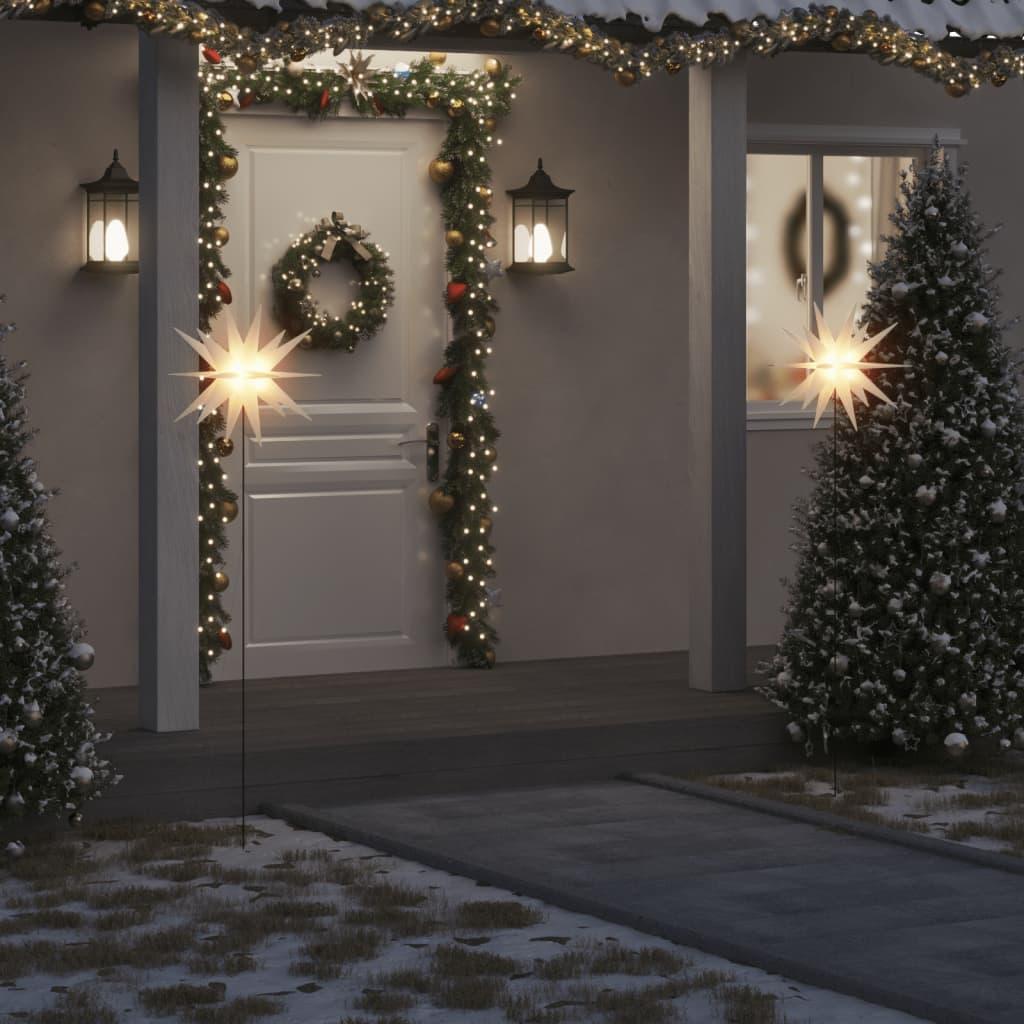 Juledekoration m. LED-lys og jordspyd 3 stk. 57 cm foldbar hvid
