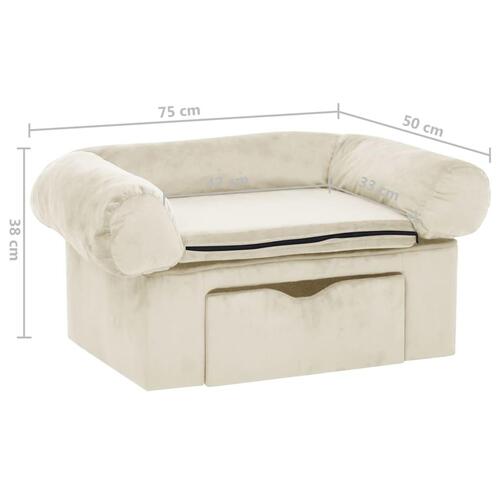 Hundesofa med skuffe 75x50x38 cm plys cremefarvet