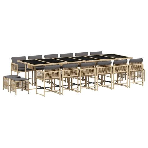 Spisebordssæt til haven 17 dele med hynder polyrattan beige