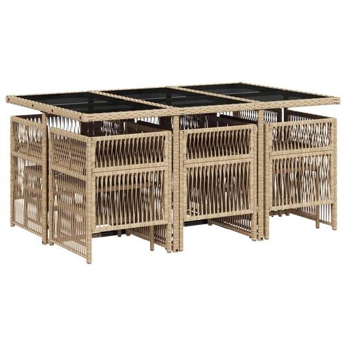 Spisebordssæt til haven 11 dele med hynder polyrattan beige