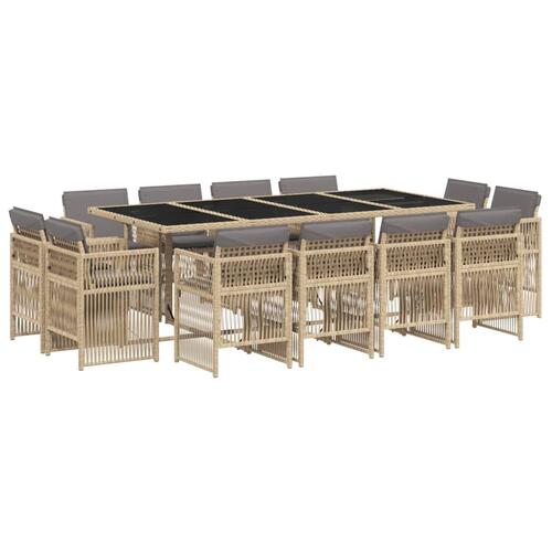 Spisebordssæt til haven 13 dele med hynder polyrattan beige