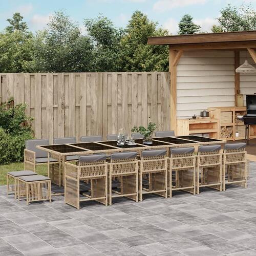 Spisebordssæt til haven 17 dele med hynder polyrattan beige