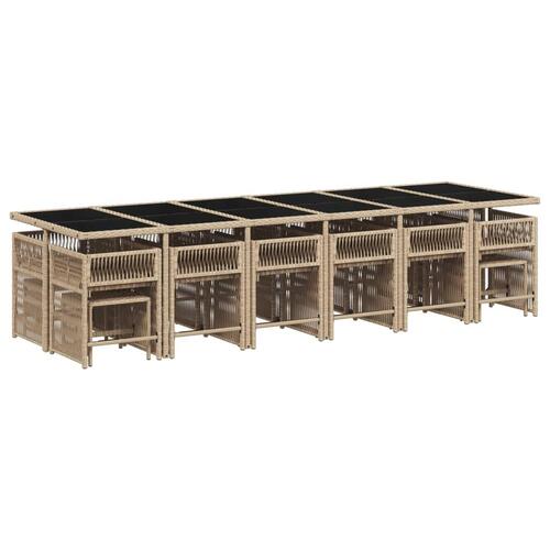 Spisebordssæt til haven 17 dele med hynder polyrattan beige
