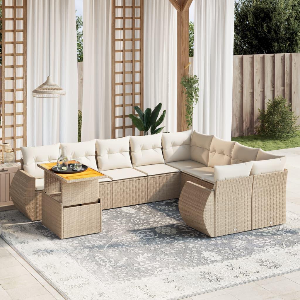 Sofasæt til haven 10 dele med hynder polyrattan beige