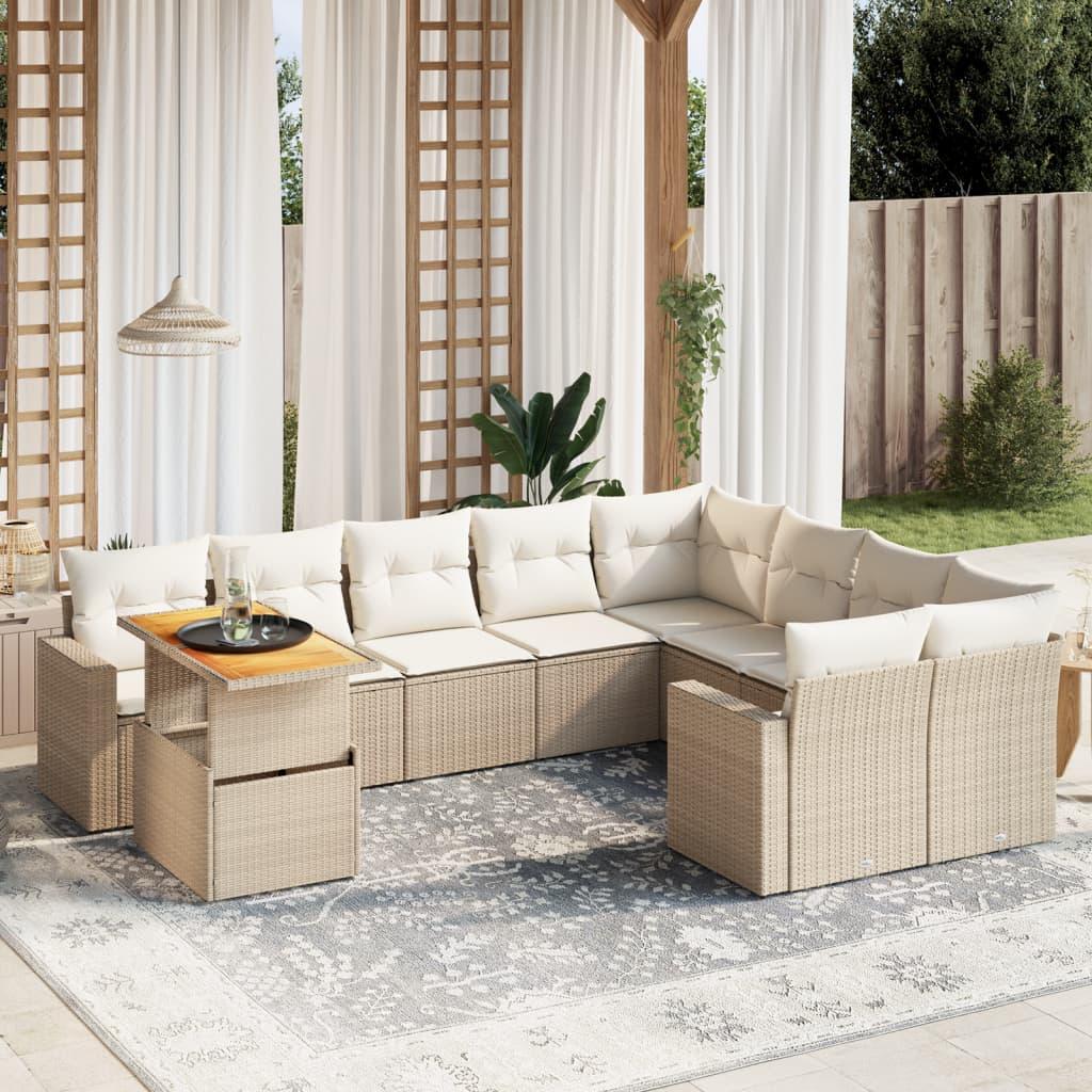 Sofasæt til haven 10 dele med hynder polyrattan beige