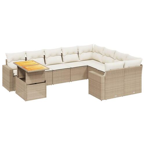 Sofasæt til haven 10 dele med hynder polyrattan beige