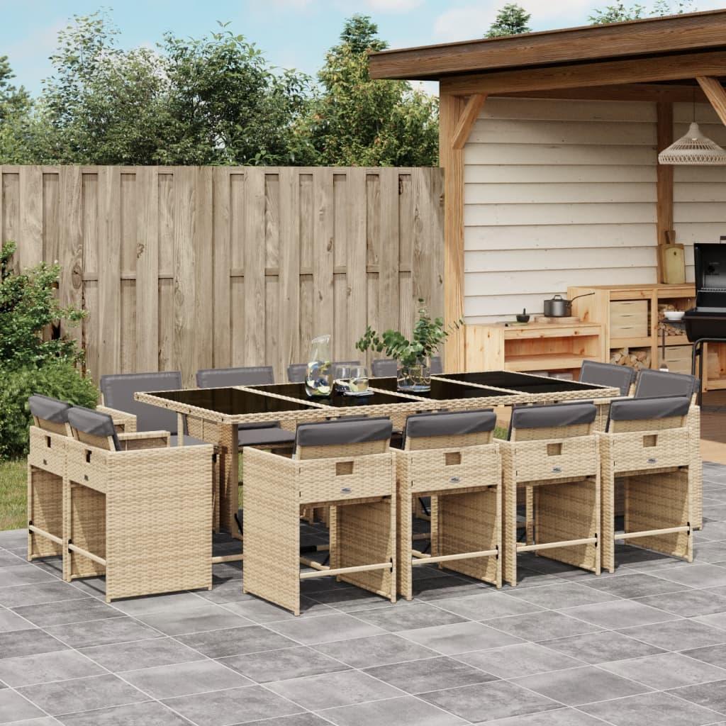 Spisebordssæt til haven 13 dele med hynder polyrattan beige