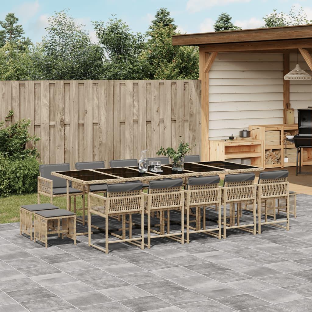 Spisebordssæt til haven 15 dele med hynder polyrattan beige
